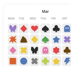 Month view — a calendar month coloured day by day