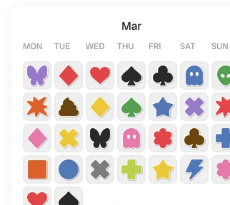 Month view — a calendar month coloured day by day