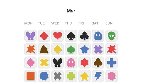 Month view — a calendar month coloured day by day